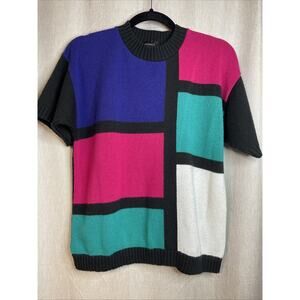 Vintage SEPARATE ISSUE women sweater color block pattern retro 80’s size missing